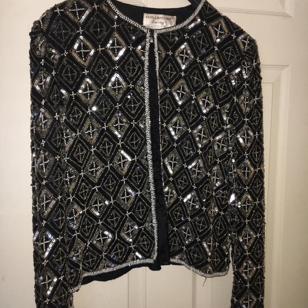 papell boutique evening sequins cocktail blouse